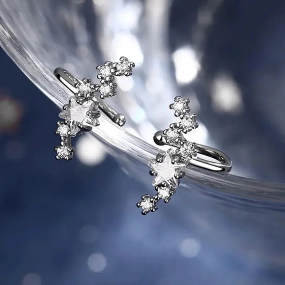 Sterling Silver Diamond Star Ear Cuffs No Pierce - Picture 6 of 7